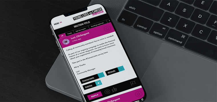 CLIC Sargent community app on mobile phone