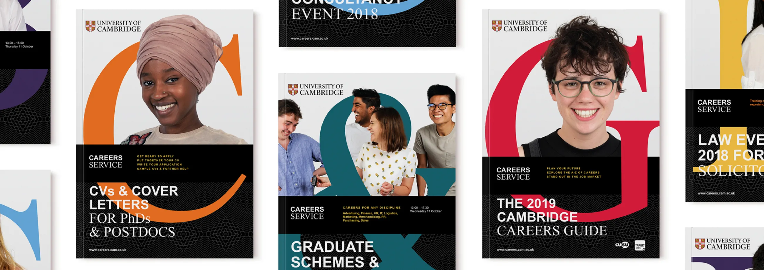 University of Cambridge Careers service collateral featuring new visual identity